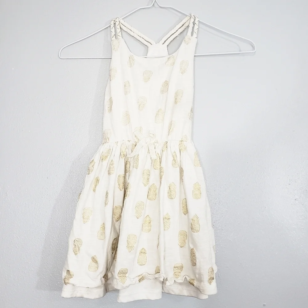 Maggie & Zoe Gold Pineapple Print Sundress Braided Strap 4T